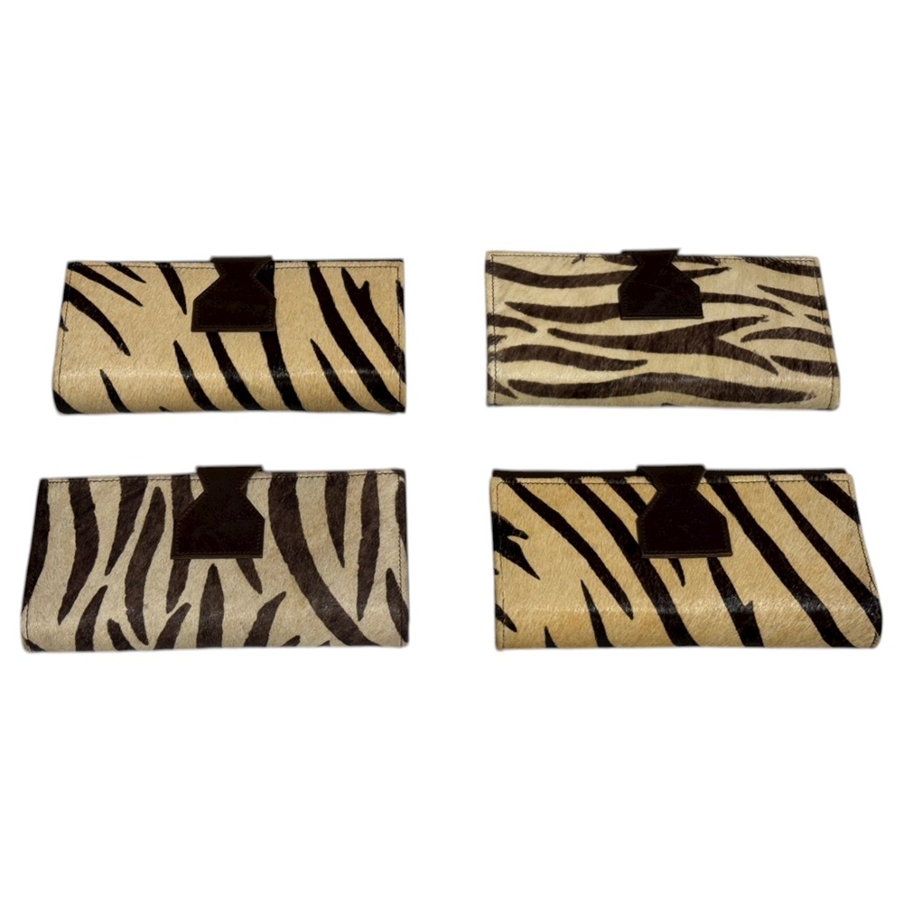 Lot Of 4 Real Handmade Animal Print Fur Leather Loop Closure Wallet/Hand Clutch